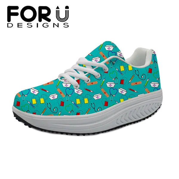 FORUDESIGNS/Женская обувь для медсестры с сетчатым верхом; весенние женские туфли на плоской платформе, визуально увеличивающие рост, с 3D принтом - Цвет: H10261AS
