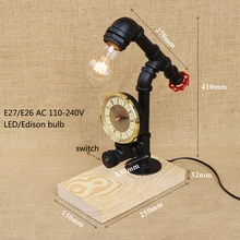 Современный Лофт Промышленные настольная лампа старинные природа деревянное основание пара стиль панк настольная лампа для изучения спальня мастерской бар E27