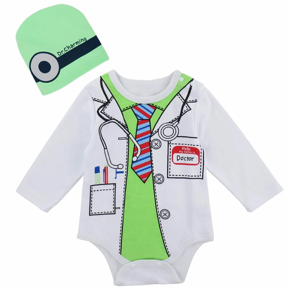 Baby Boy Costume Newborn Bodysuit Infant Doctor Cosplay Playsuit Baby Clothes Set With Hat New Years Costume For Boy Christmas
