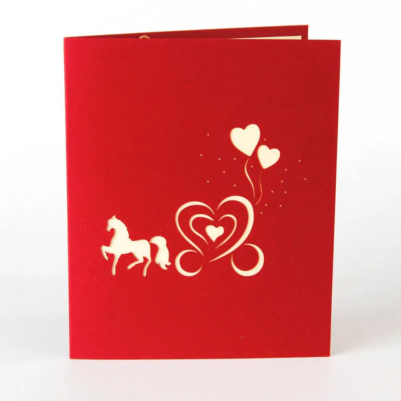  3D Laser Cut Handmade Carving Horse Carriage Paper Invitation Greeting Cards PostCard Valentine's D