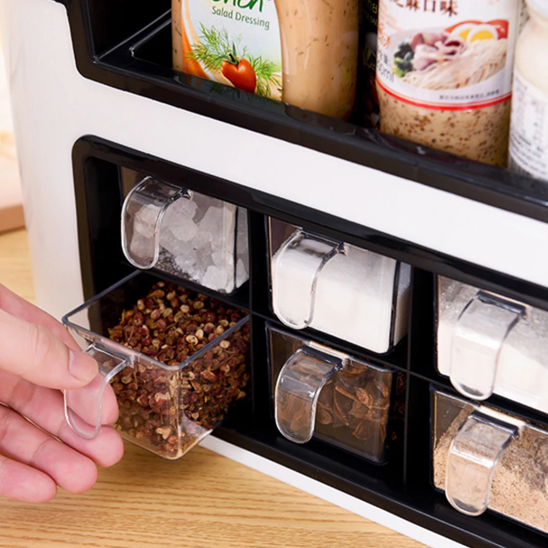  Double Layers 6 Grids Seasoning Pots Multifunctional Kitchen Spice Container for Tableware Condimen