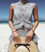 Sleeveless high waist hollow out lace dress