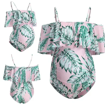 

Maternity Swimsuit Women Ruffles Leaf Bikinis Swimsuit Beachwear Pregnant Suit Leaf Print One Piece Swimsuit hamile mayo A1