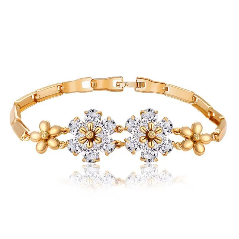 

MxGxFam Gold Color 18KGP Flower Zircon Bracelets Jewelry For Women High Quality