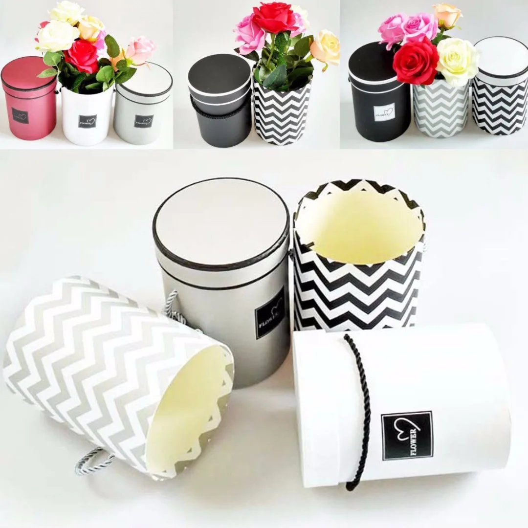 Handheld Round Flower Bouquet Boxes Living Vases Florist Box Flower Plant Boxes 5 Colors