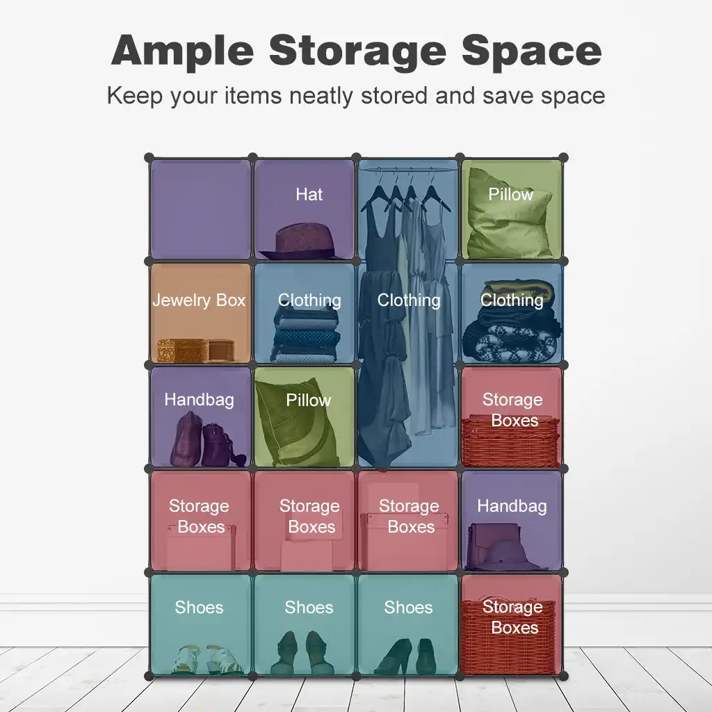 Langria 20 Cube Organizer Stackable Plastic Cube Storage Shelves Multifunctional Modular Closet Cabinet Bedroom Living Room