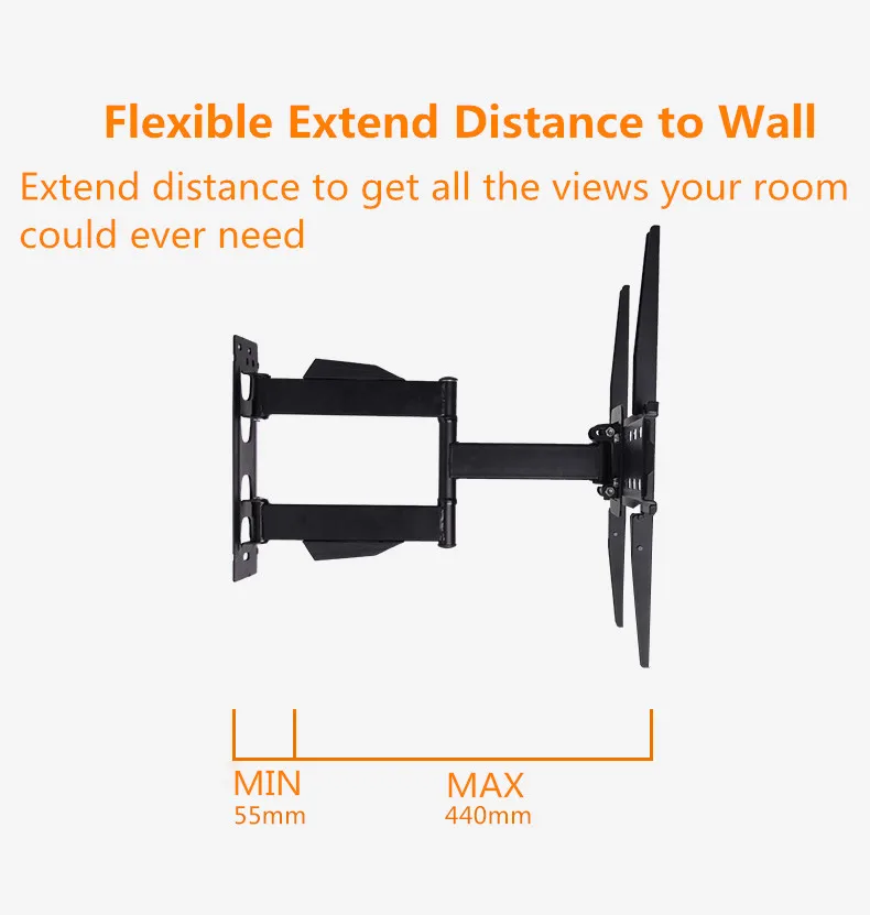Настенный кронштейн для телевизора с полным движением, поворотное крепление для ТВ-рамки, подходит для большинства 26-55 дюймов, светодиодный ЖК-дисплей с плоским экраном до 88 фунтов VESA 400x400 мм