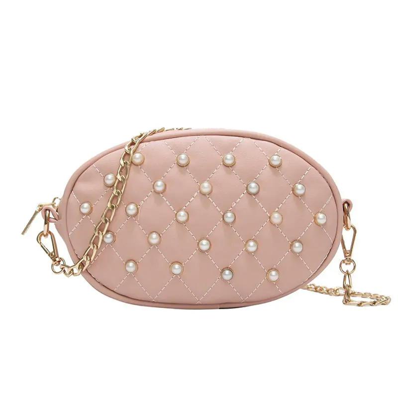 

HJKL 2018 New Classic Pearl Chain Bags Women Waist Bag Sweet PU Leather Shoulder Bags Casual Solid Belt Ladies Waist Pack 8131