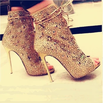 

New Women Sandals Summer Boots Open Toe Cross Strap Lace Up Rivet Caged Ankle Boots Woman Gladiator Female Shoes 2018 High Heels