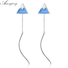 Anenjery 925 пробы серебряные синие Висячие глазурь треугольник горный кисточкой серьги для женщин S-E680