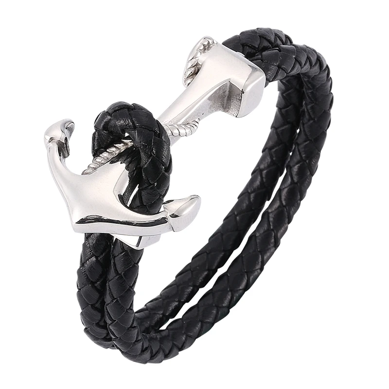 

Men Jewelry Anchor Bracelet Black Braided Rope Chain Leather Bracelet Bangles For Women Jewelry Gifts BB767