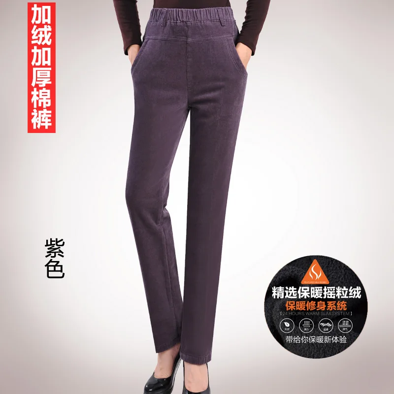 Осенние и зимние кашемировые брюки для женщин в пожилых вельветовые брюки с высокой талией повседневные брюки большого размера свободные брюки - Цвет: Purple plus velvet