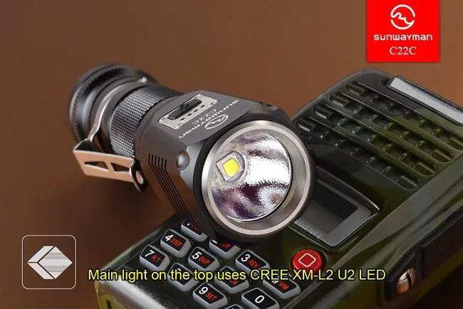  2015  Sunwayman C22C flashlight 1000 lumens U2 LED side R5 LED night traveler IPX8 NEUTRAL WHITE to - 32608180877