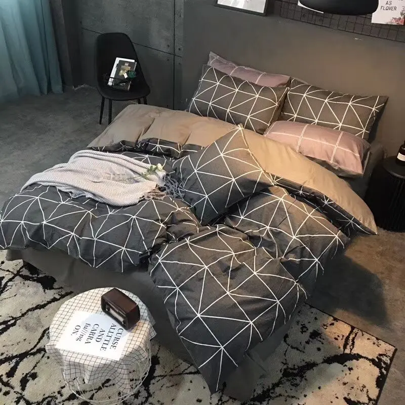 

Ms.O 100% Cotton Geometry Print Stripe Check Plaid Triangle Duvet Cover Summer Student Bed Sheet Bedding Set Bedroom Bed Linen
