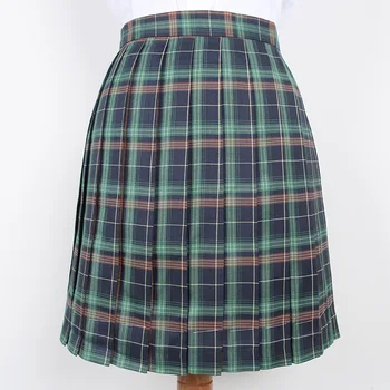 

Japanese High Waist Pleated Skirts Anime Cosplay School Uniform Jk Student Girls Solid Pleated Skirt Girls Green Lattice Skirts