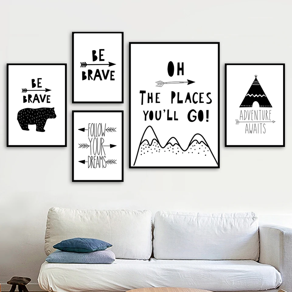 Tent-Bear-Arrow-Brave-Quotes-Wall-Art-Canvas-Painting-Nordic-Posters-And-Prints-Black-White-Wall (1)