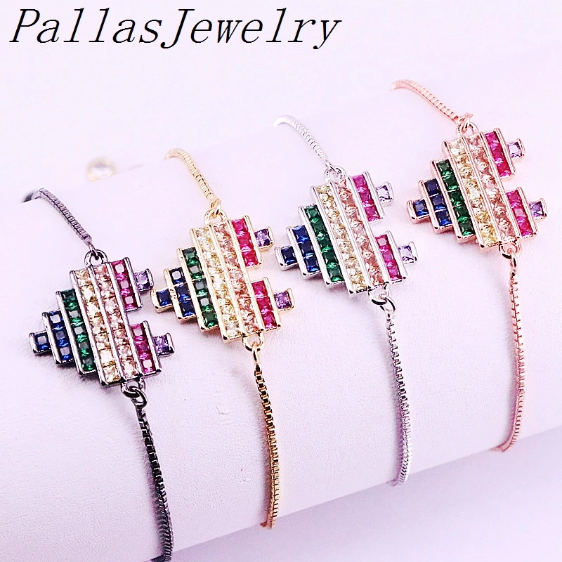 10 шт. мульти CZ микро Pave Кубический Цирконий Шарм браслет в форме сердца регулируемые цепи браслеты для женщин ювелирные изделия