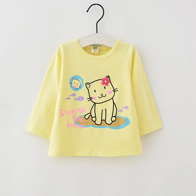 Baby Girls Cotton Summer Spring Autumn T-shirts Bird Print Butterfly Knot Decoration T- Shirt Long Sleeve O-neck Tops G111