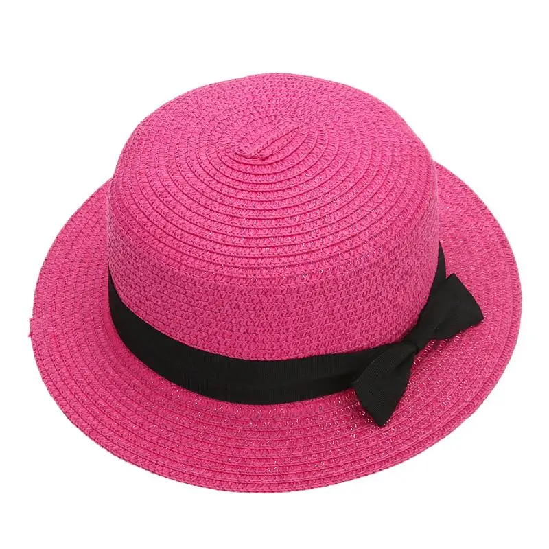 Новые модные солнцезащитные плоский соломенная шляпа канотье шляпа с бантом для девочек Летняя Шапки для Для женщин пляжные Соломенная