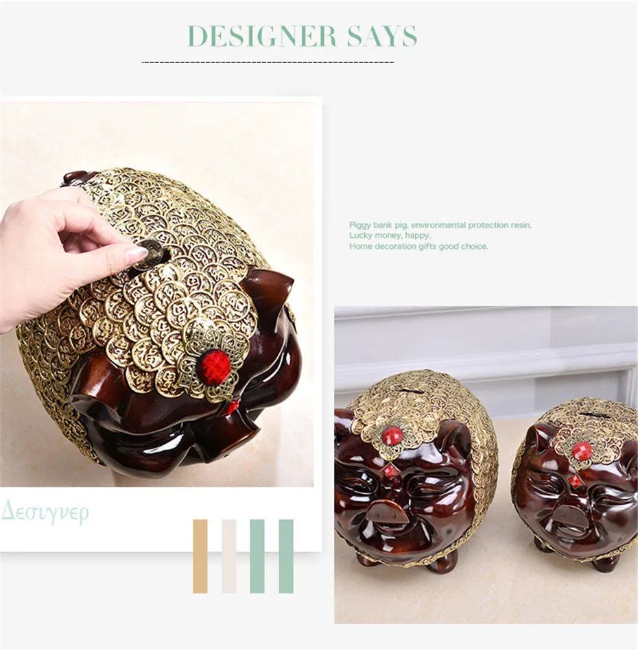 Gift For Child Luxury Resin Crafts Ornaments Creative Home Furnishing Decoration Pig Money Box Bedroom Living Room (4)