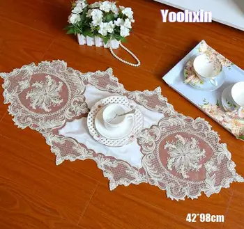 

Luxury lace Embroidery bed Table Runner cloth cover dining Lace tea coffee tablecloth placemat home Christmas Wedding decor