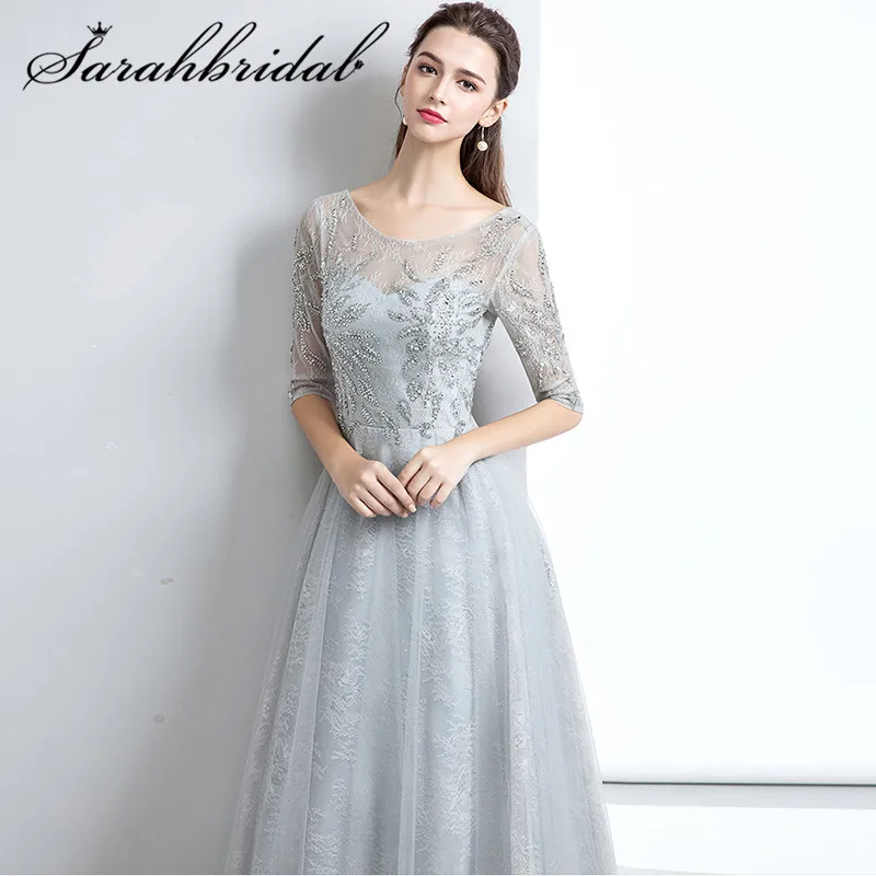Sweety Sky Blue Evening Dress Long New Arrivals A-line Floor Length Half Illusion Sleeve Beaded Lace Up Party Prom Gown CC3130 Sweety Sky Blue Evening Dress Long New Arrivals A-line Floor Length Half Illusion Sleeve Beaded Lace Up Party Prom Gown CC3130