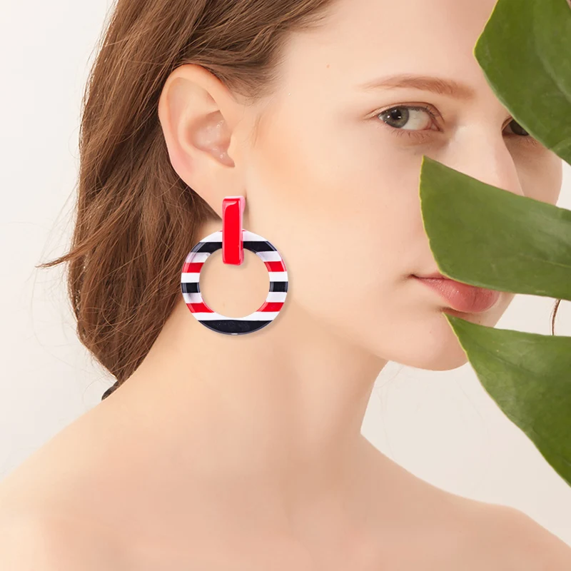 Guanlong trendy resin round dangle earrings for women fashion jewelry 2018 statement big hoop earings Party Brincos (6)