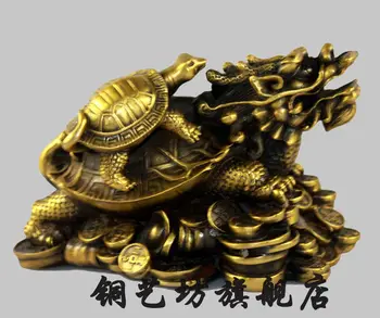 

8'' China Dragon Turtle Tortoise Ingot Copper Cash Lucky Bronze Statue #1