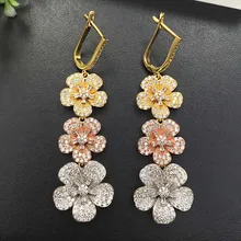 Lanyika, модные ювелирные изделия, свадебные, элегантные, классические, Камелия, длинные, очаровательные серьги, полный циркон, микро покрытие, свадебные, популярные, лучший подарок