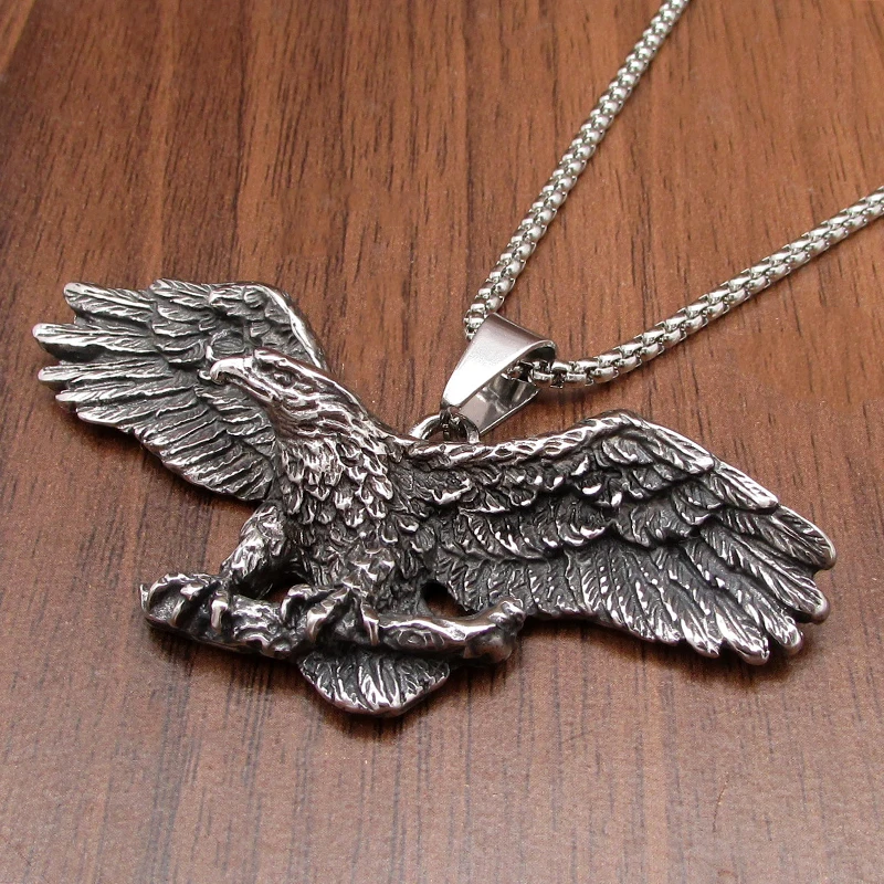 

Punk 316L Stainless Steel Silver White Black Eagle Animal Biker Hawk Pendant