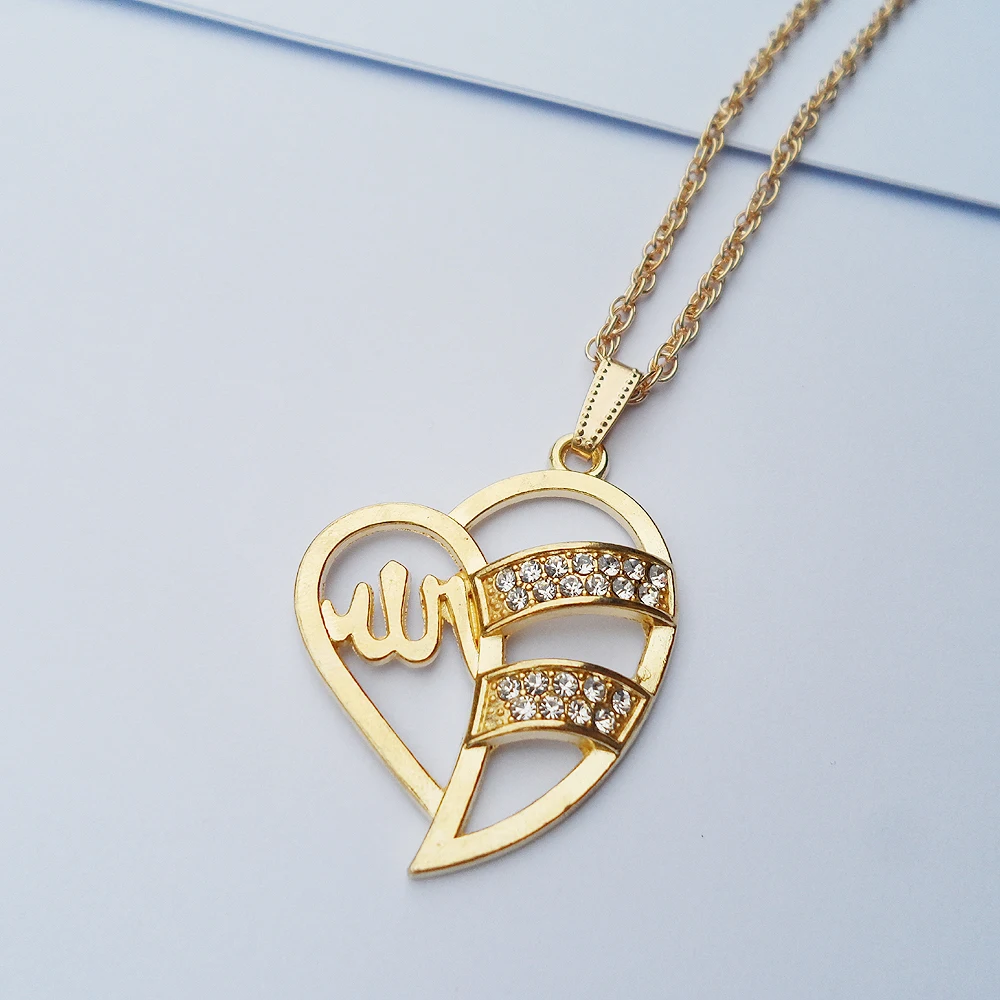 

2019 New style fashion alloy Unisex Muslim heart pendant necklaces,fine quality heart pendant muslim love's necklace jewelry