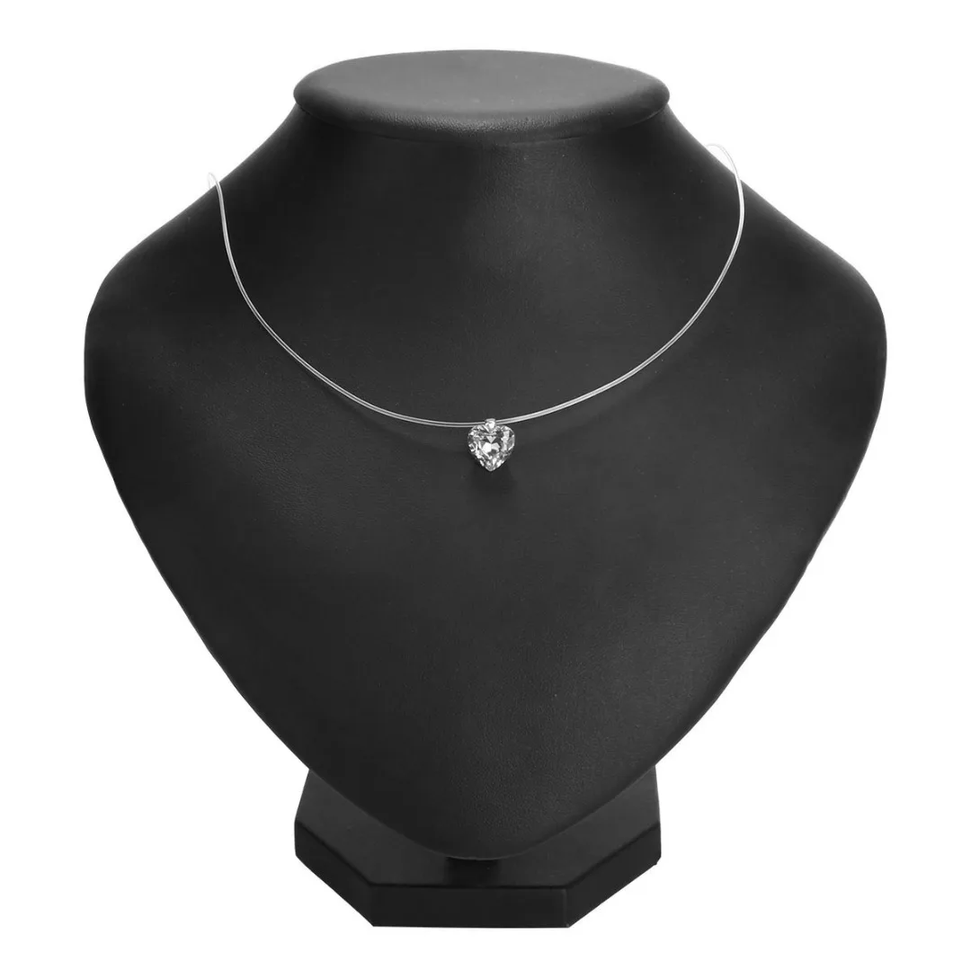 Fashion Elegant Crystal Heart Shaped Pendant Necklace Fishing Line Invisible Clavicle Chain Women's Necklace Simple Jewelry Gift