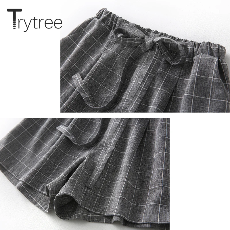 Trytree Женский комплект из двух предметов офисный топ и шорты клетчатый Топ женский