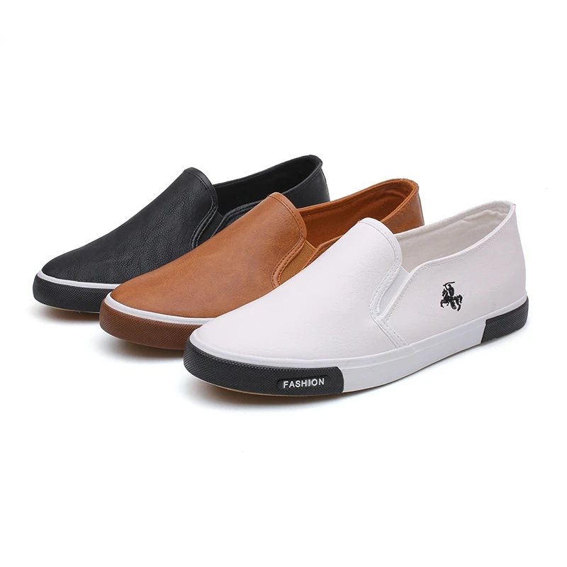 Casual Leather Shoes Men Fashion Slip-On Breathable Flat PU Leather Business
