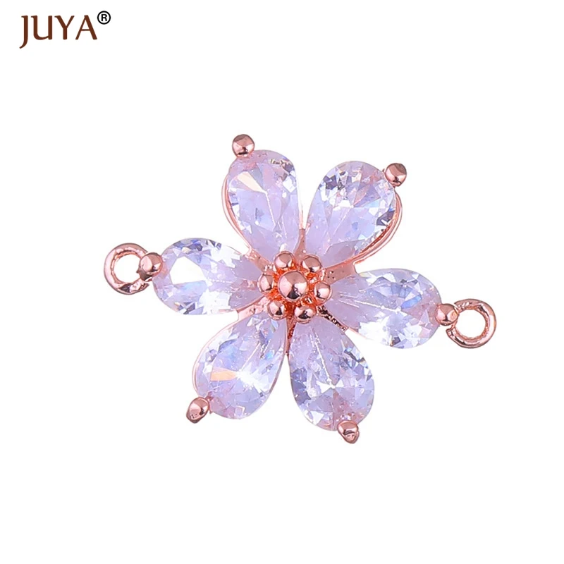 

Supplies For Jewelry Wholesale 3 Pieces Luxury Shining Zircon Crystal Flower Connectors DIY Women Bracelet Necklace Earrings