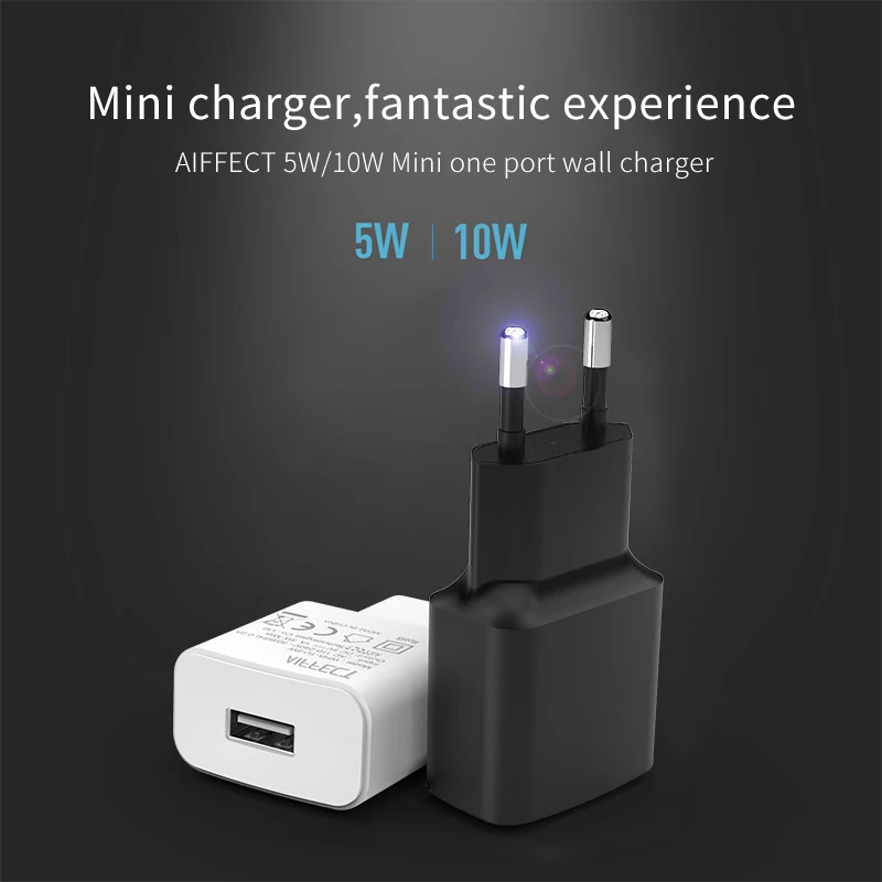 AIFFECT, зарядное устройство для мобильного телефона, 1А, 2А, USB, зарядное устройство для путешествий, портативный настенный адаптер, штепсельная вилка европейского стандарта, черный, белый цвет, для iPhone, SanSung, Xiaomi, huawei