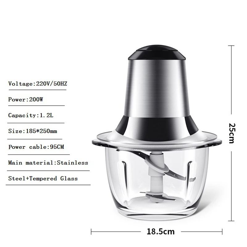HIMOSKWA 1.2L Multifunctional Meat Grinder 220V Kitchen Electric Cutter Mixer Household Mincer Chopper Food Processor Glass Bowl 4