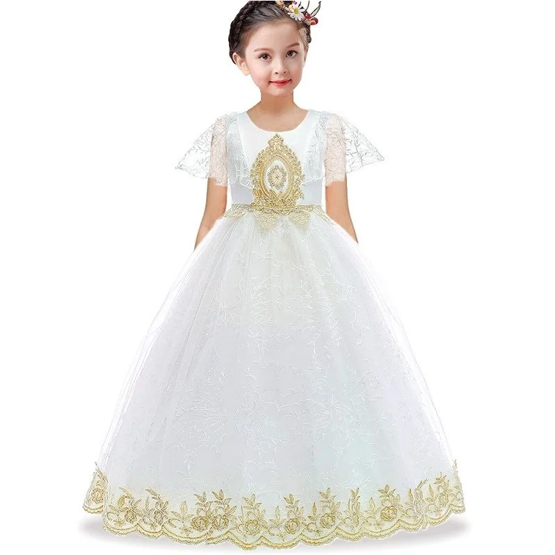 

High quality 1-10 year Children's wear Girls Lace flower embroidery Flower girl Wedding Dress child palace princess dress