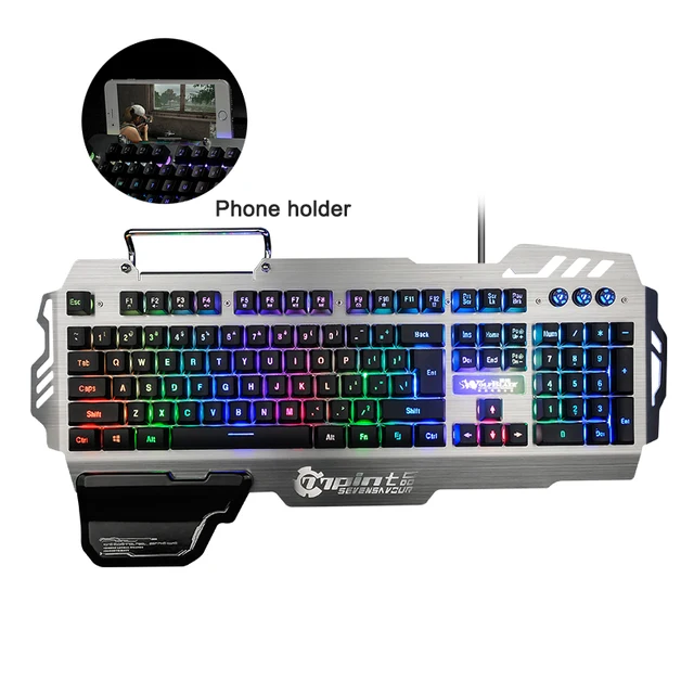 Best Price 104 Key Waterproof Metal Gaming Keyboard Backlit USB Wired Computer Professional Keyboard with Wrist Phone Holder For PUBG Game