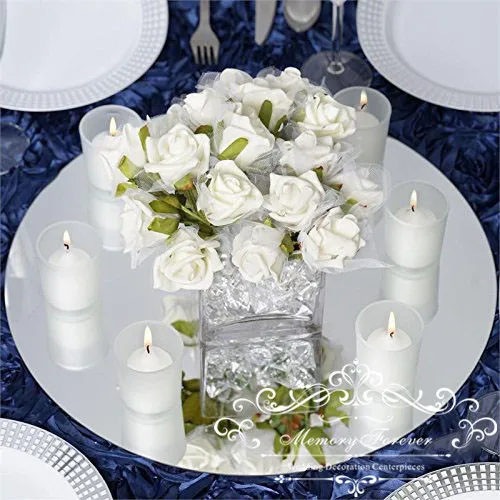  Round square acrylic mirror plate candle tray for wedding table decoration centerpieces