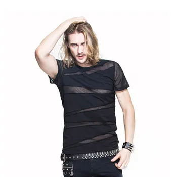 

Punk Men Mesh T Shirt Gothic Short Sleeve Tee Shirts Transparent Casual Tops Summer Tee Shirts