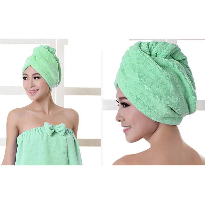 Дамский тюрбан микрофибра ткань утолщение сухие волосы полотенце супер абсорбент быстросохнущие волосы Душ Полотенце IC937344 - Цвет: Green