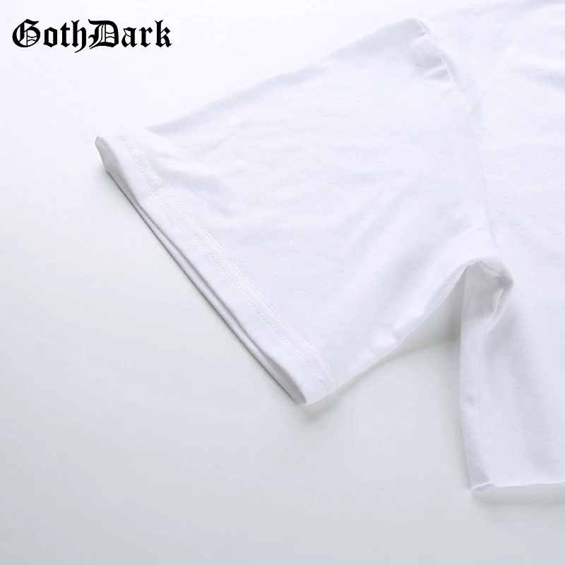 Женский укороченный топик Goth Dark, белая футболка с принтом в готическом стиле, свободный сексуальный топ до пупка, асимметричная летняя футболка