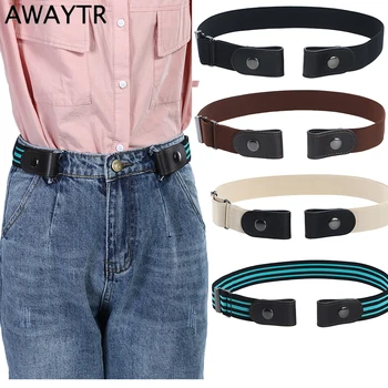 

AWAYTR Buckle Cowskin Genuine Leather Free Belt for Men Women Unisex Elastic Invisible Belt No Buckle Simple Women Waistband