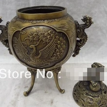 1" Китайский Бронзовый Лев Прямоугольник Феникс Павлин Статуя Курильница Курильница