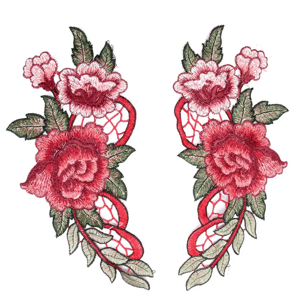 

1PC/1Pair Red Embroidery Rose Flower Sew On Patch Badge Bag Hat Jeans Dress Applique Craft Clothing Accessories