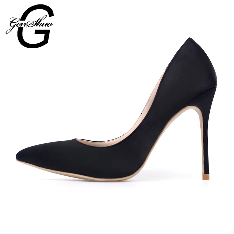 GENSHUO Brand Shoes Women High Heels Pumps 10CM Silk Heels Wedding