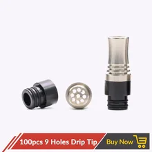 Кварцевый Banger 100 шт./лот капельный наконечник 510 с 9 отверстиями, чтобы предотвратить E жидкость от резки длинный распылительный наконечник, мундштук для бака 510 RTA