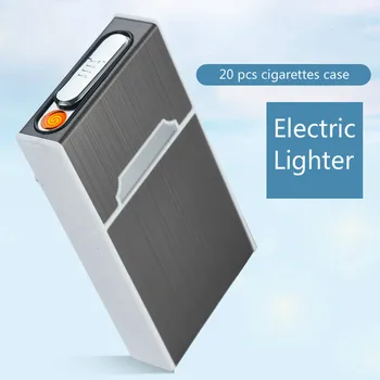 

20*5.2mm Aluminum alloy Woman thin Cigarette Case box with Lighter USB charge cigarette lighter 115mm*60mm*21mm