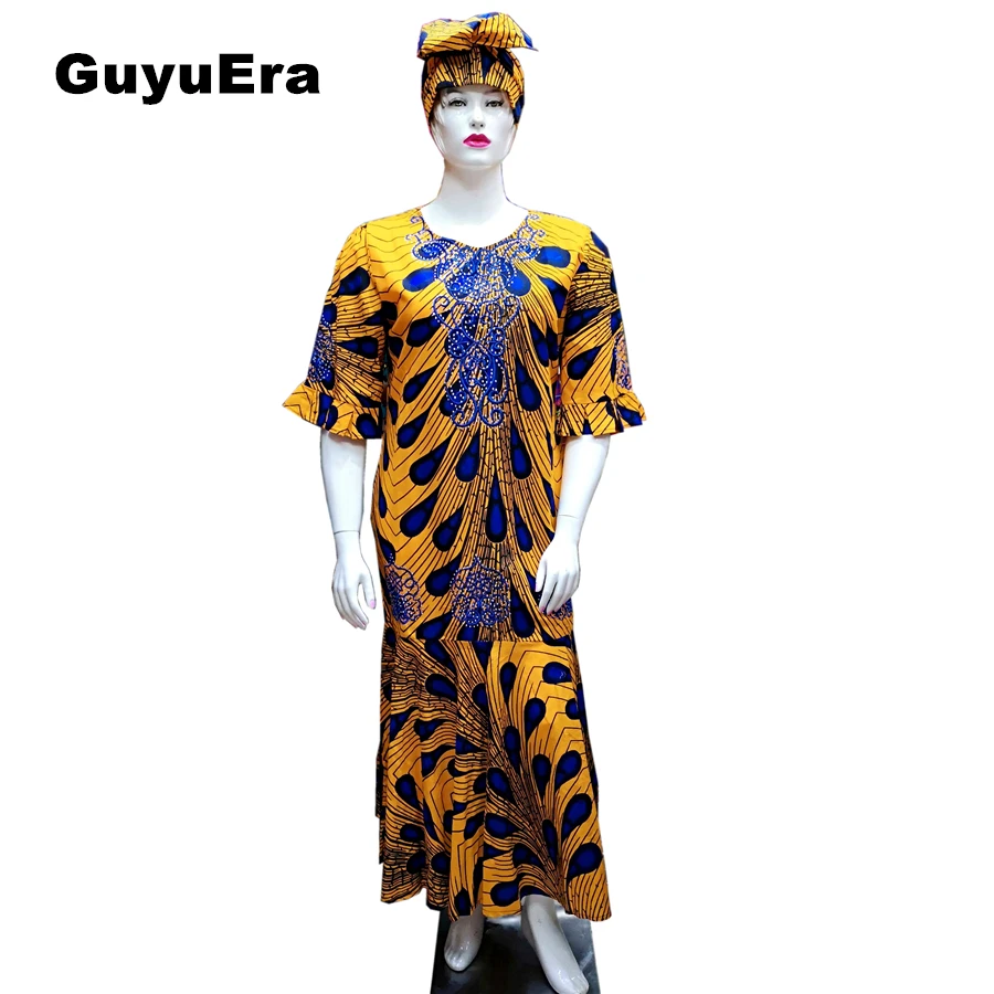 

GuyuEra New African dresses for women 100% cotton WAX fabric traditional Embroidery Rhinestone process Plus size XL-XXXL